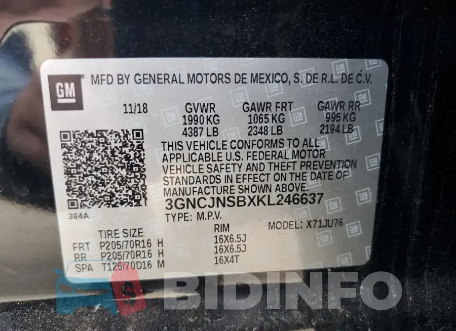 3GNCJNSBXKL246637 Photo# 12