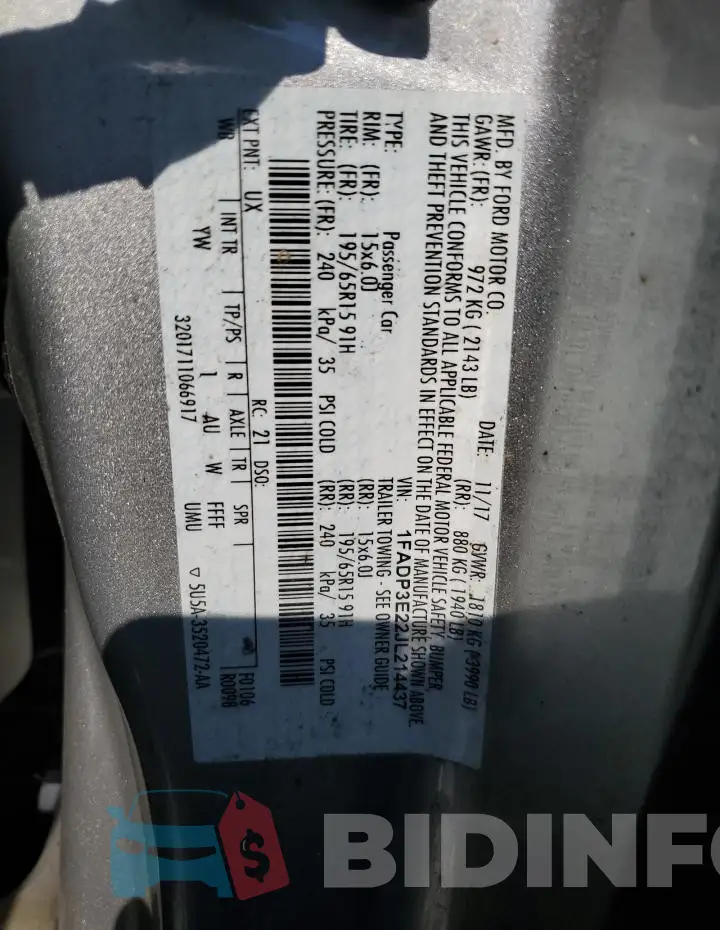 1FADP3E22JL214437 Photo# 12