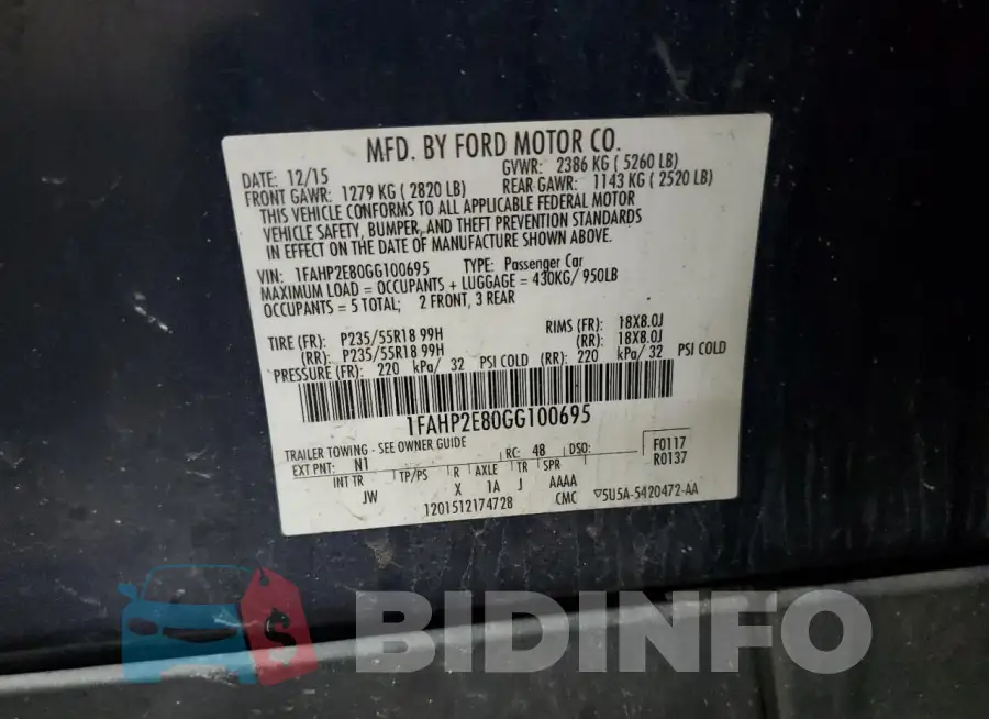 1FAHP2E80GG100695 Photo# 13
