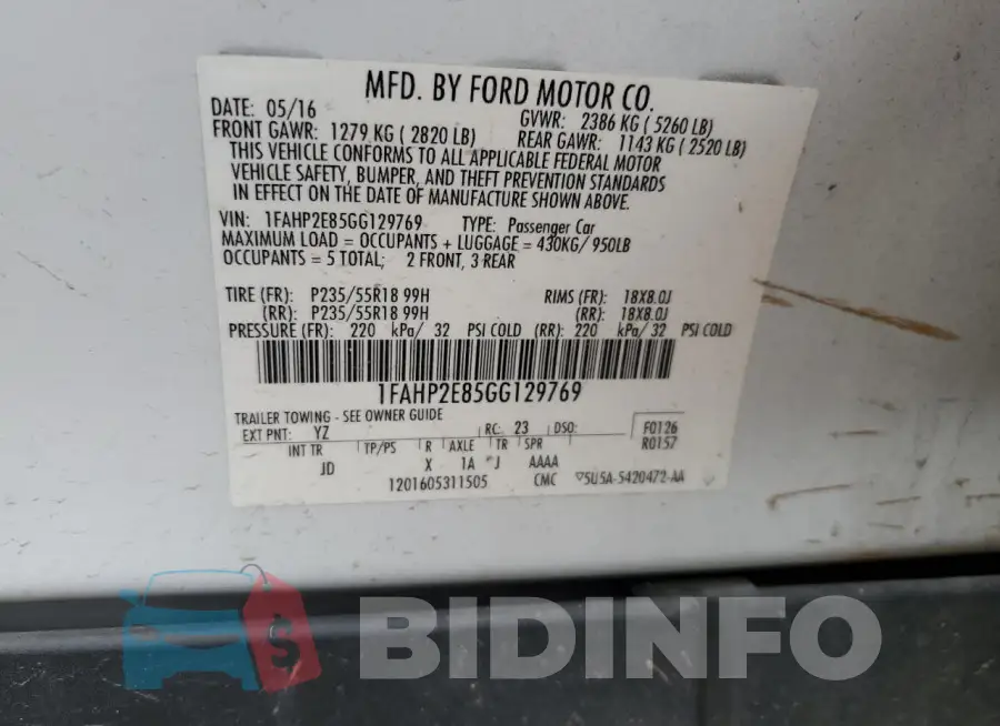1FAHP2E85GG129769 Photo# 12