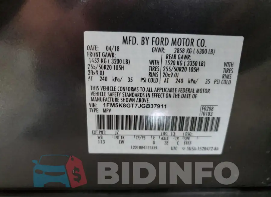 1FM5K8GT7JGB37911 Photo# 14