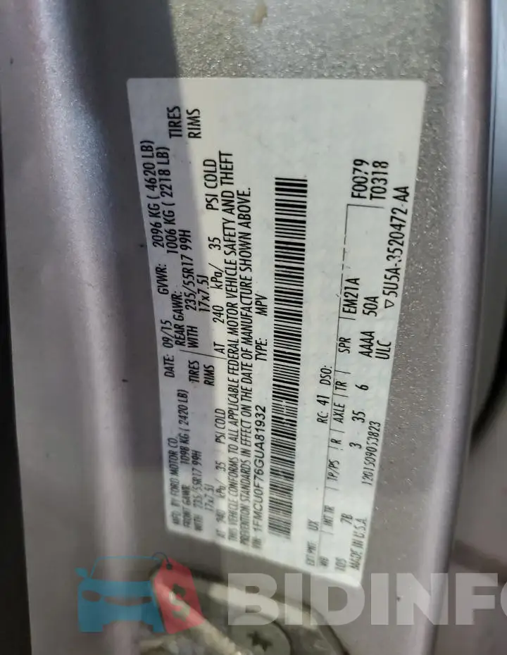 1FMCU0F76GUA81932 Photo# 13