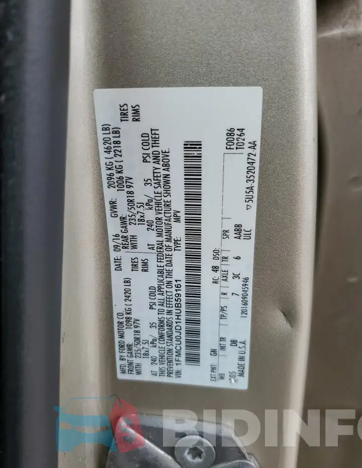 1FMCU0JD1HUB59161 Photo# 13