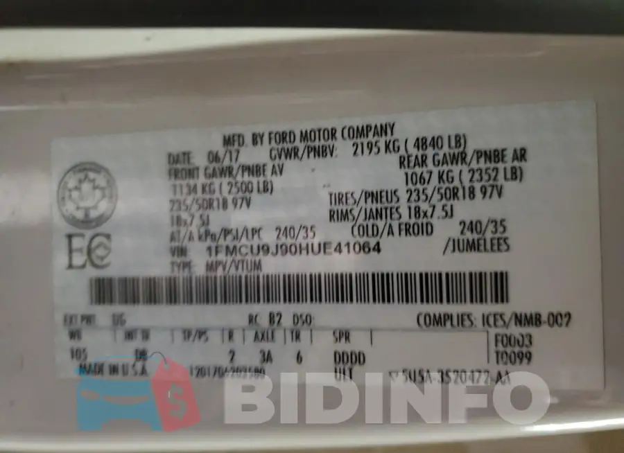 1FMCU9J90HUE41064 Photo# 13