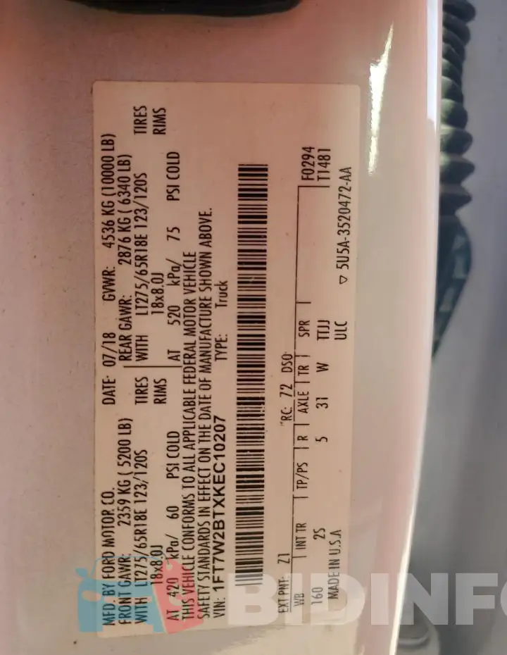 1FT7W2BTXKEC10207 Photo# 12