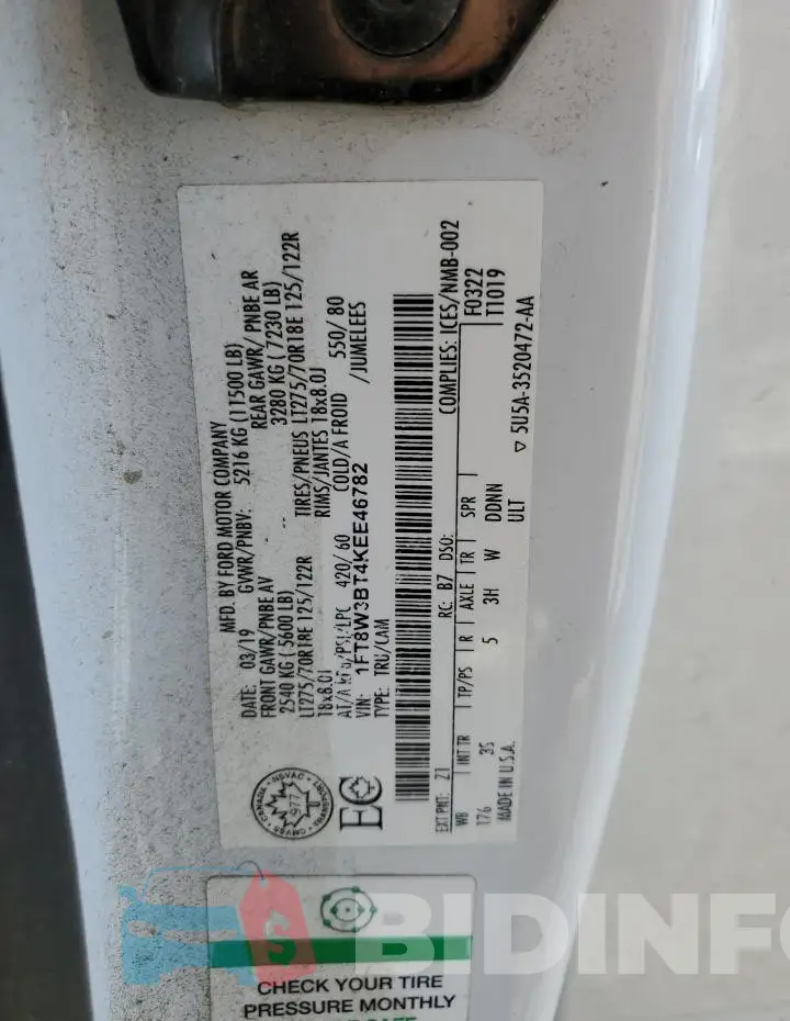 1FT8W3BT4KEE46782 Photo# 12