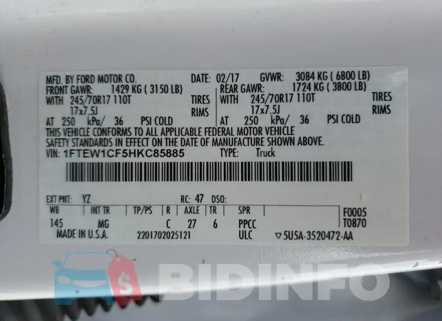 1FTEW1CF5HKC85885 Photo# 12