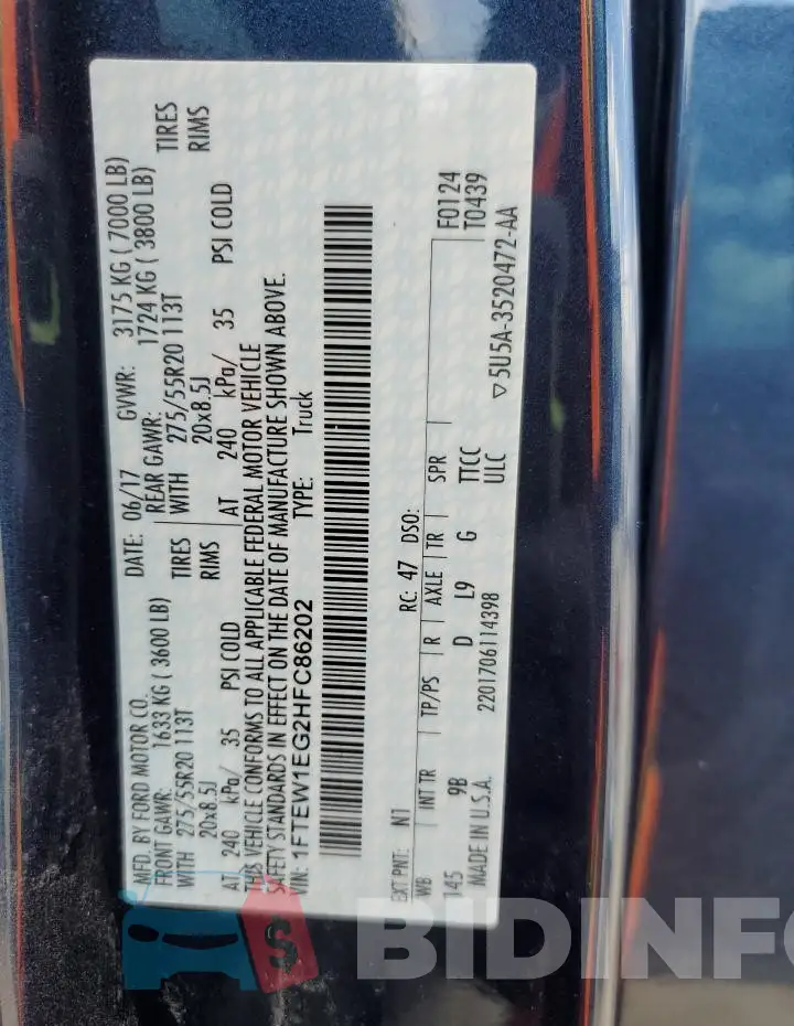 1FTEW1EG2HFC86202 Photo# 12