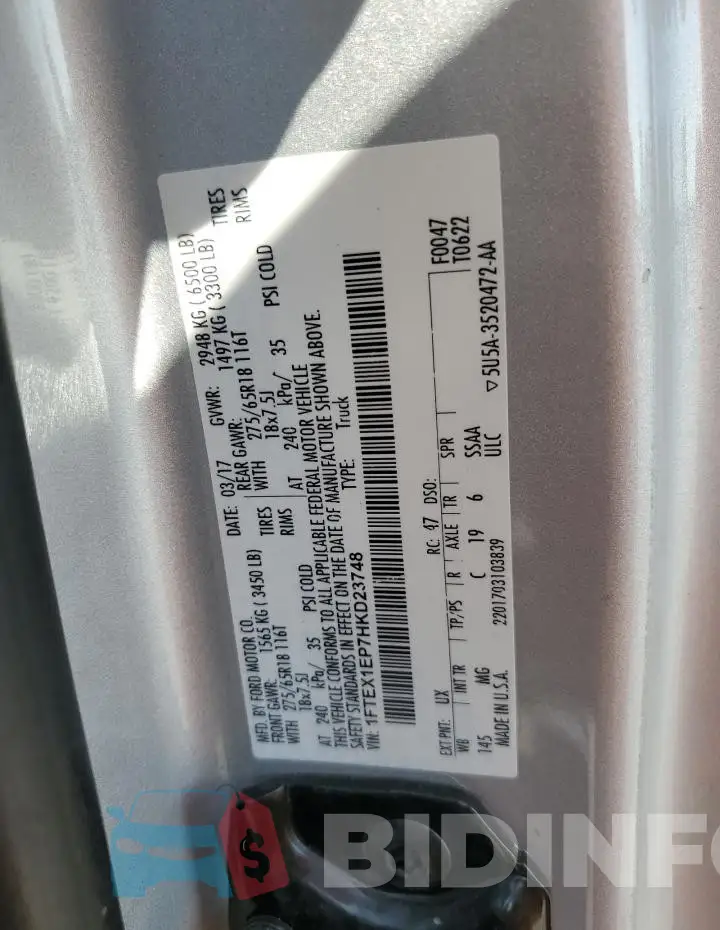 1FTEX1EP7HKD23748 Photo# 12