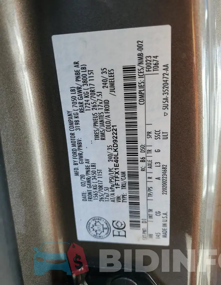 1FTFX1E40LKD92221 Photo# 12