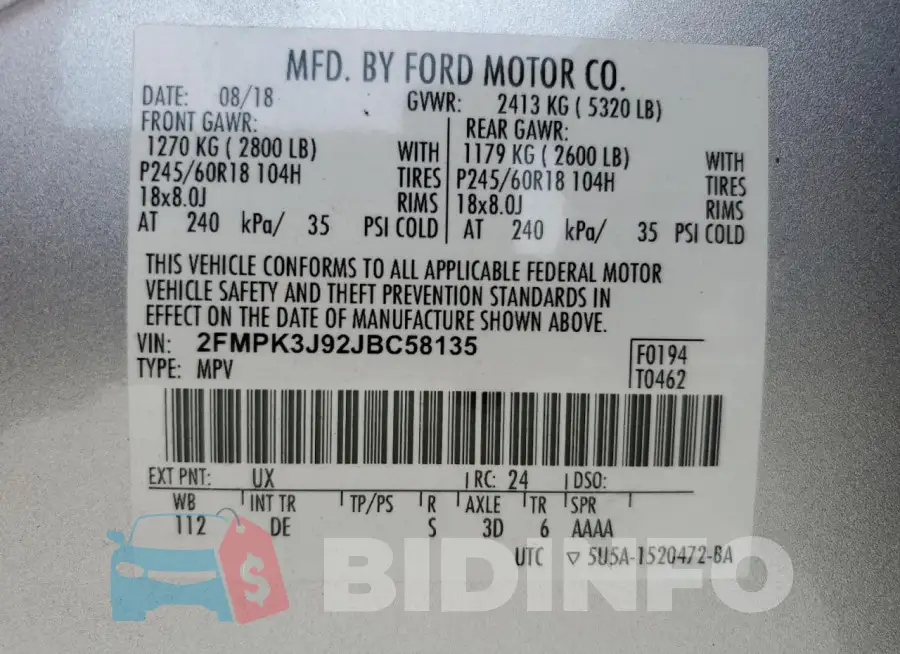 2FMPK3J92JBC58135 Photo# 14
