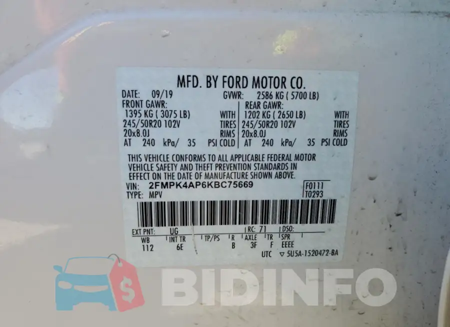 2FMPK4AP6KBC75669 Photo# 14