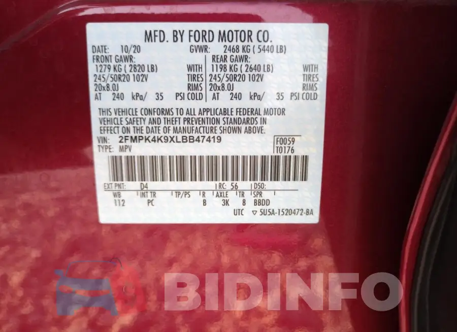 2FMPK4K9XLBB47419 Photo# 12