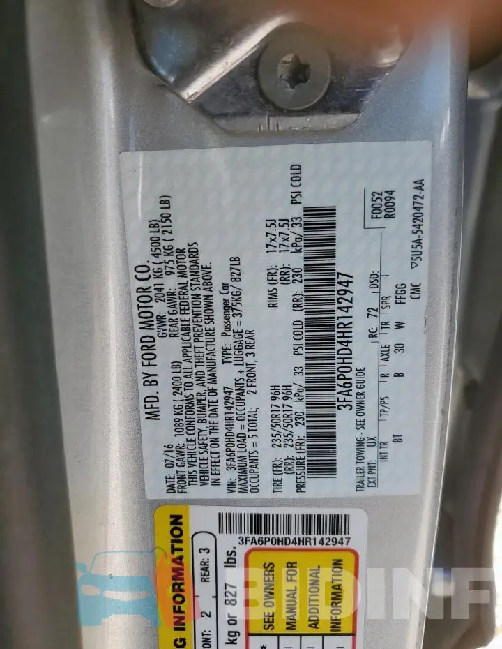 3FA6P0HD4HR142947 Photo# 12