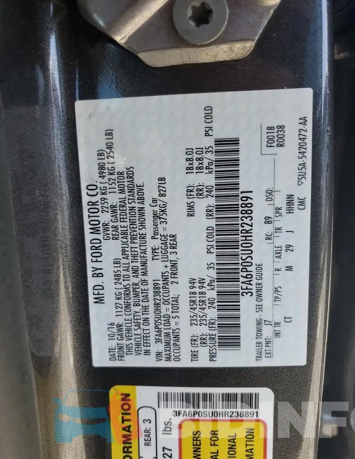 3FA6P0SU0HR238891 Photo# 12