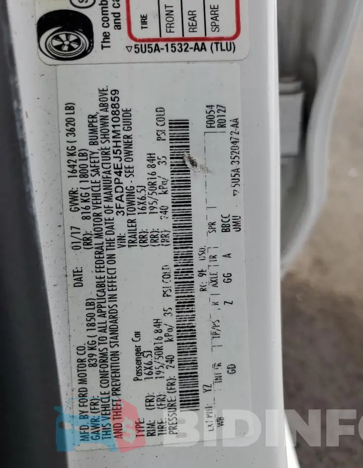 3FADP4EJ5HM108859 Photo# 13