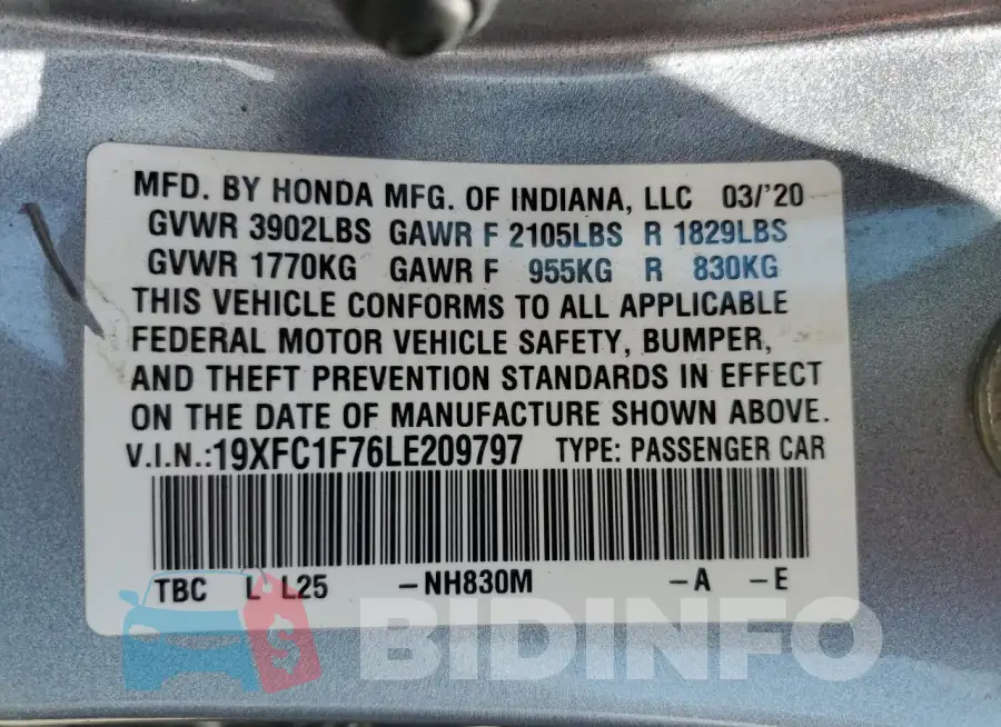 19XFC1F76LE209797 Photo# 12