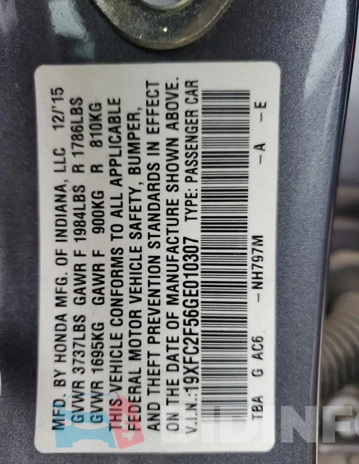 19XFC2F56GE010307 Photo# 12
