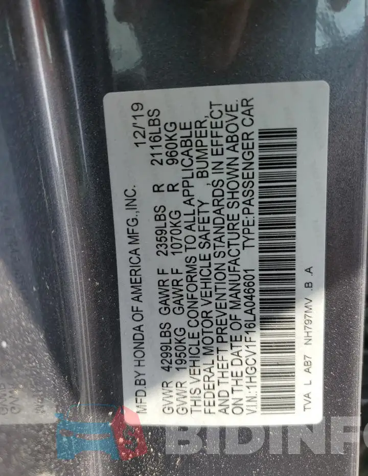 1HGCV1F16LA046601 Photo# 12