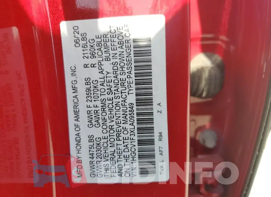 1HGCV1F3XLA095849 Photo# 12