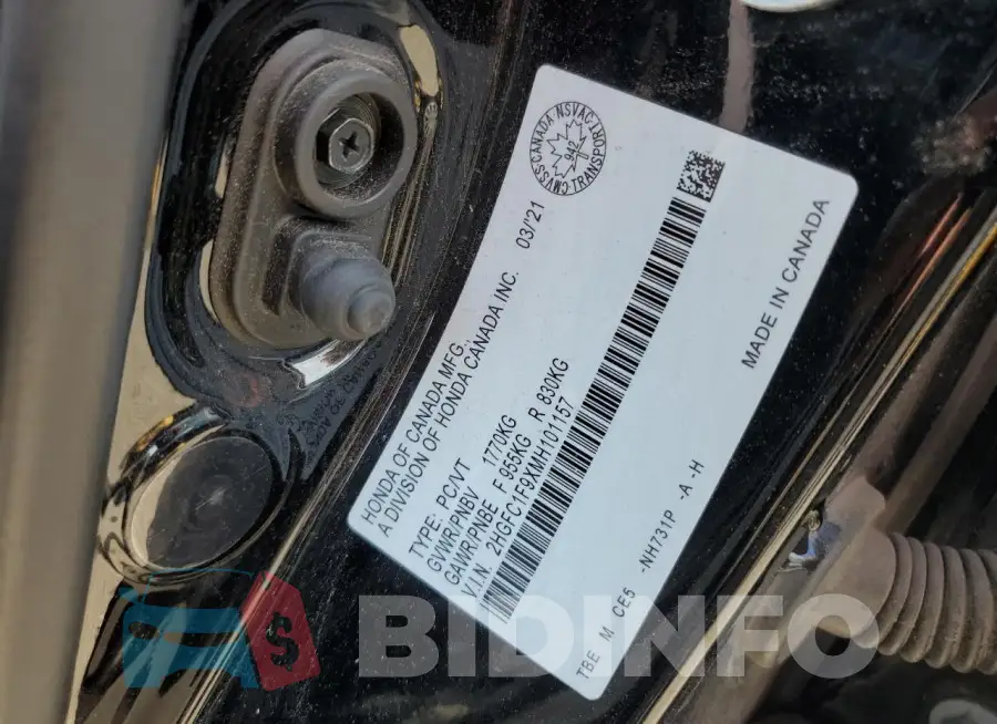 2HGFC1F9XMH101157 Photo# 13