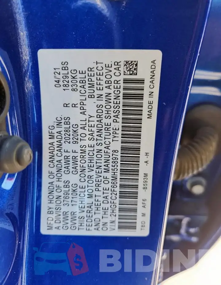 2HGFC2F66MH558978 Photo# 12
