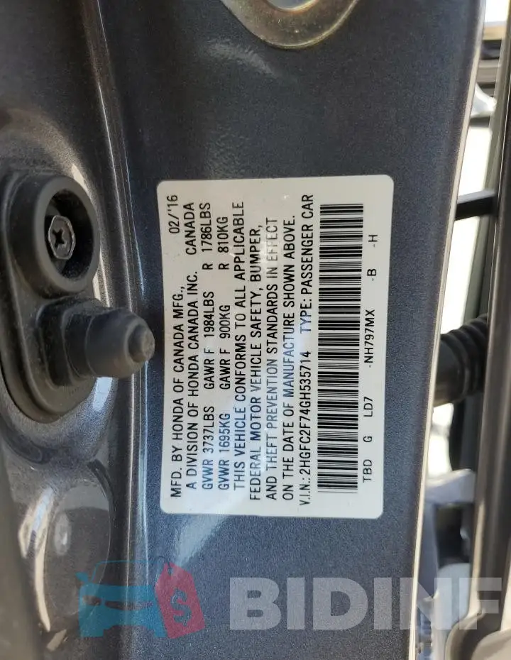 2HGFC2F74GH535714 Photo# 13