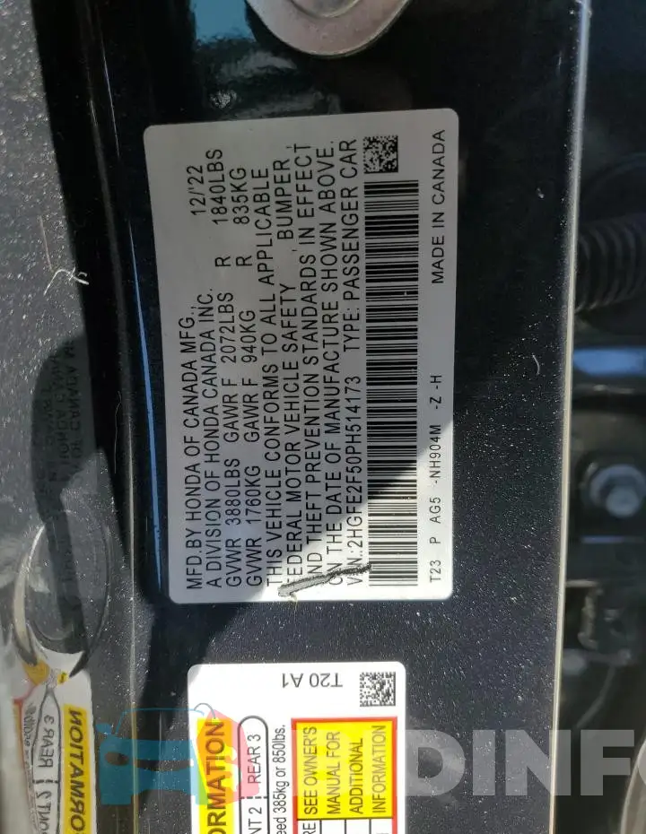 2HGFE2F50PH514173 Photo# 12