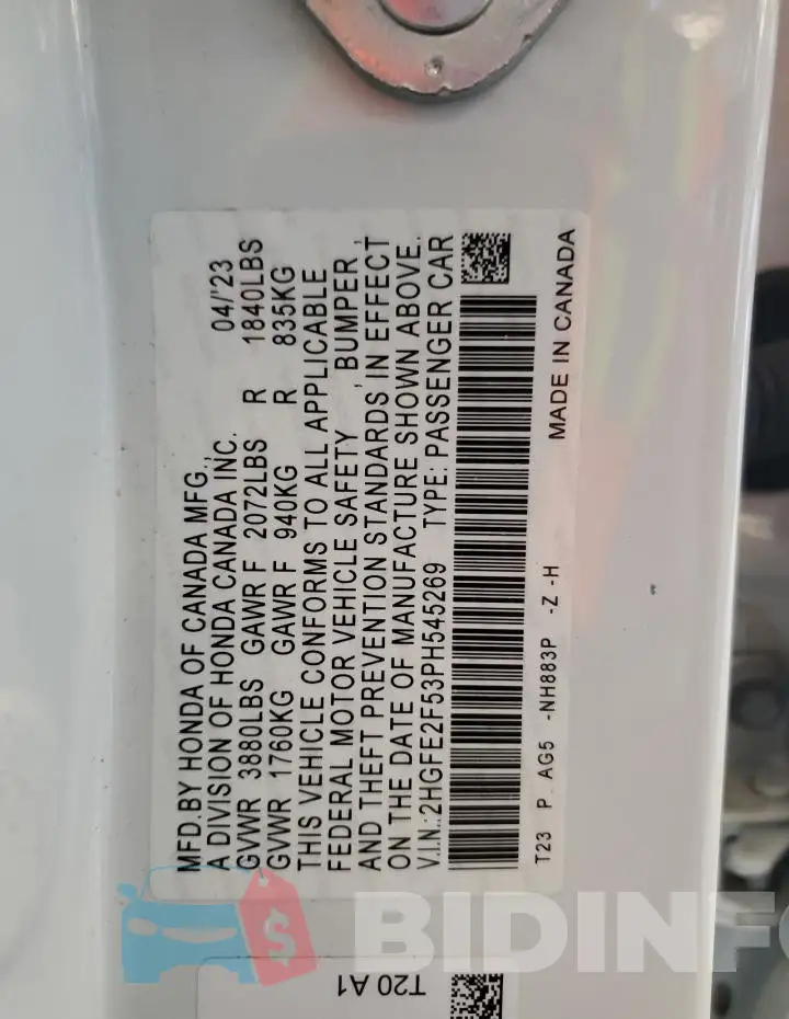 2HGFE2F53PH545269 Photo# 12
