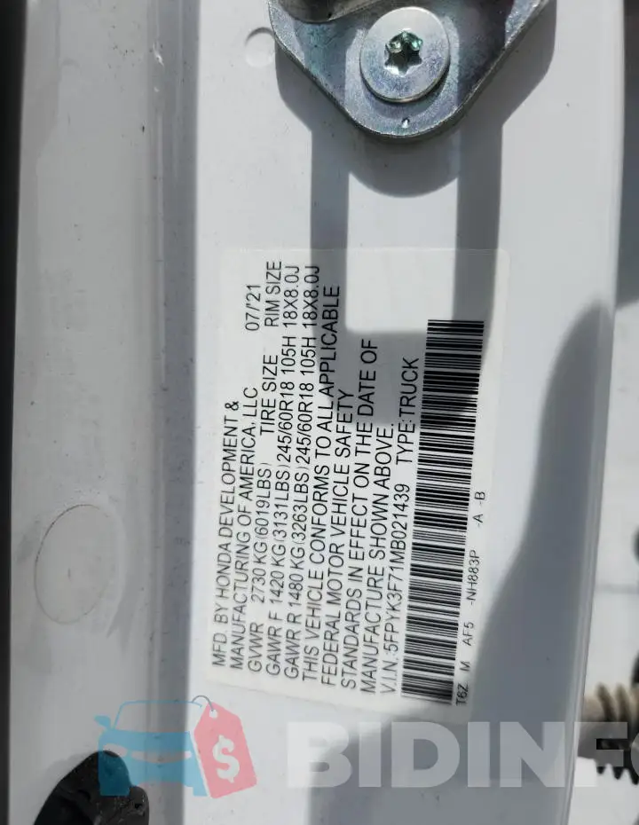 5FPYK3F71MB021439 Photo# 12