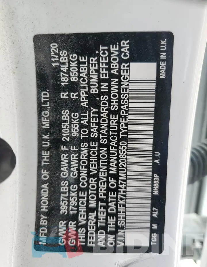 SHHFK7H47MU208550 Photo# 13