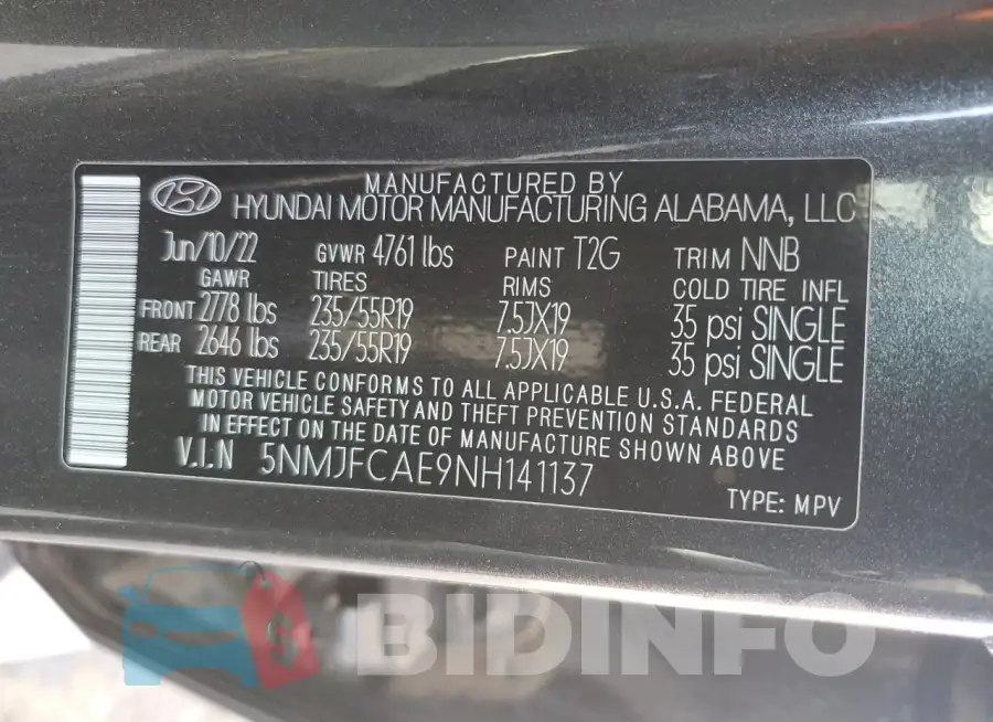 5NMJFCAE9NH141137 Photo# 12