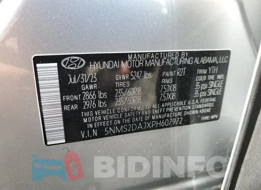 5NMS2DAJXPH607972 Photo# 13