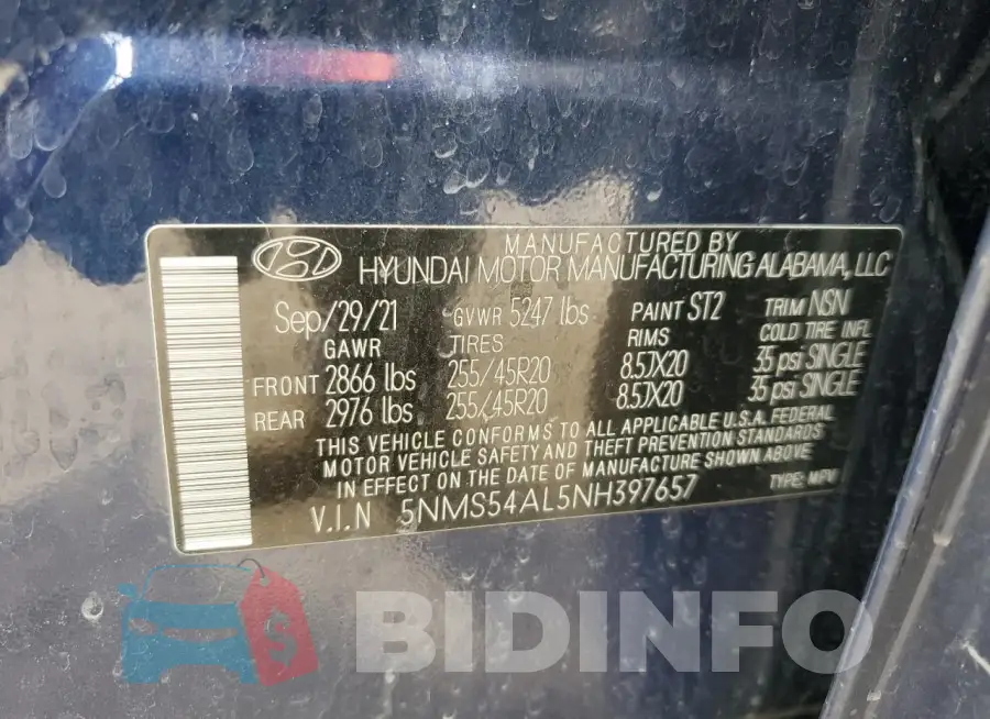 5NMS54AL5NH397657 Photo# 13