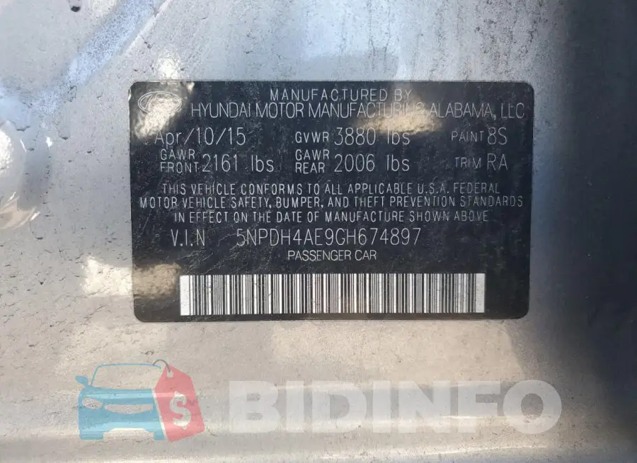 5NPDH4AE9GH674897 Photo# 12