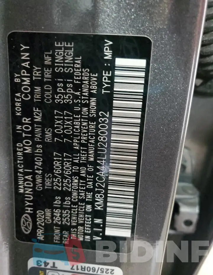 KM8J2CA44LU280032 Photo# 14