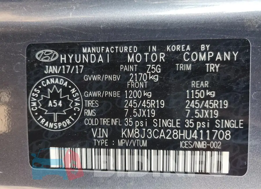 KM8J3CA28HU411708 Photo# 13