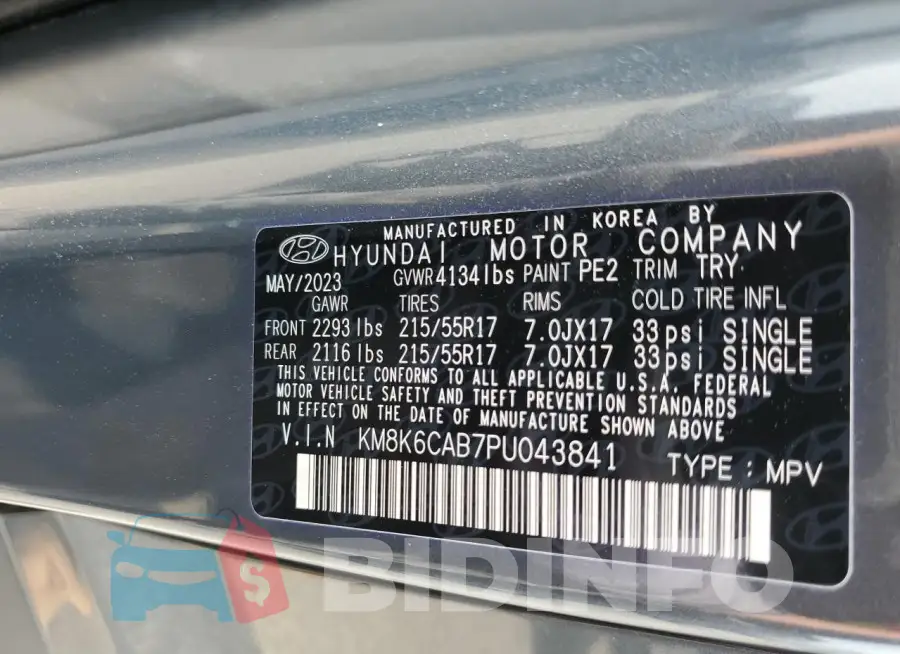 KM8K6CAB7PU043841 Photo# 12
