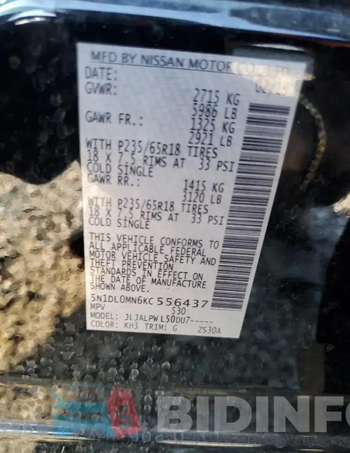 5N1DL0MN6KC556437 Photo# 13