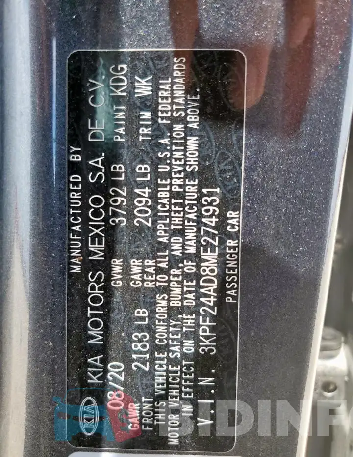 3KPF24AD8ME274931 Photo# 12