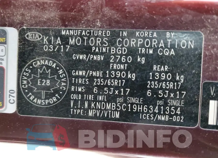 KNDMB5C19H6341354 Photo# 14