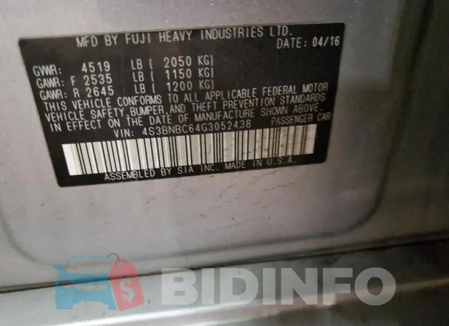4S3BNBC64G3052438 Photo# 12