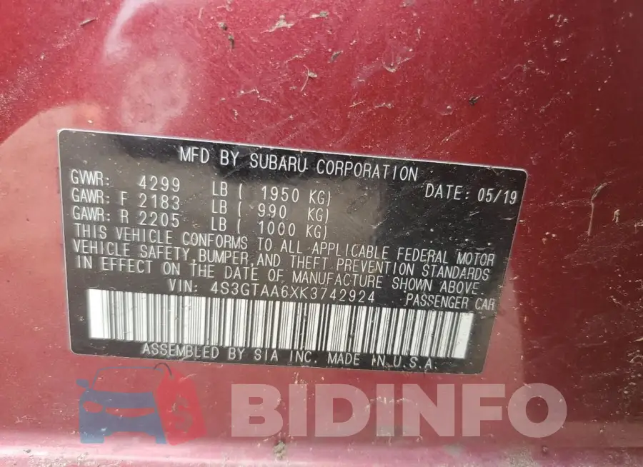 4S3GTAA6XK3742924 Photo# 12