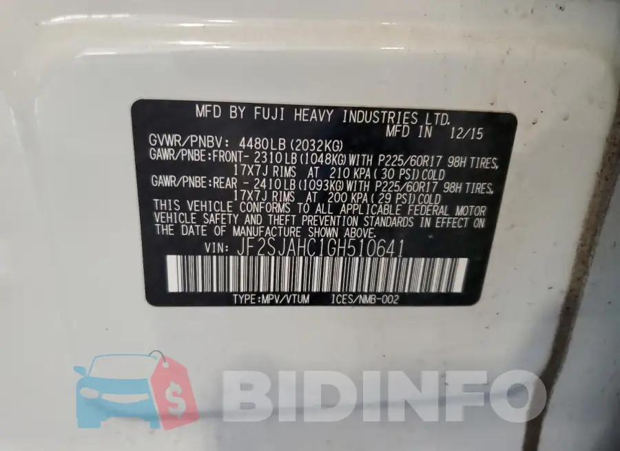 JF2SJAHC1GH510641 Photo# 13