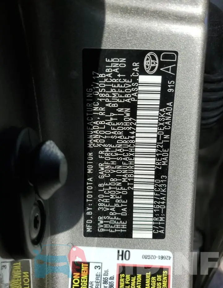 2T1BURHEXHC844727 Photo# 13