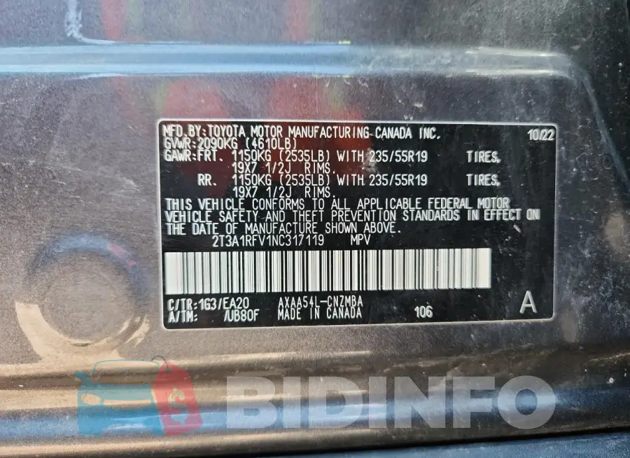 2T3A1RFV1NC317119 Photo# 14
