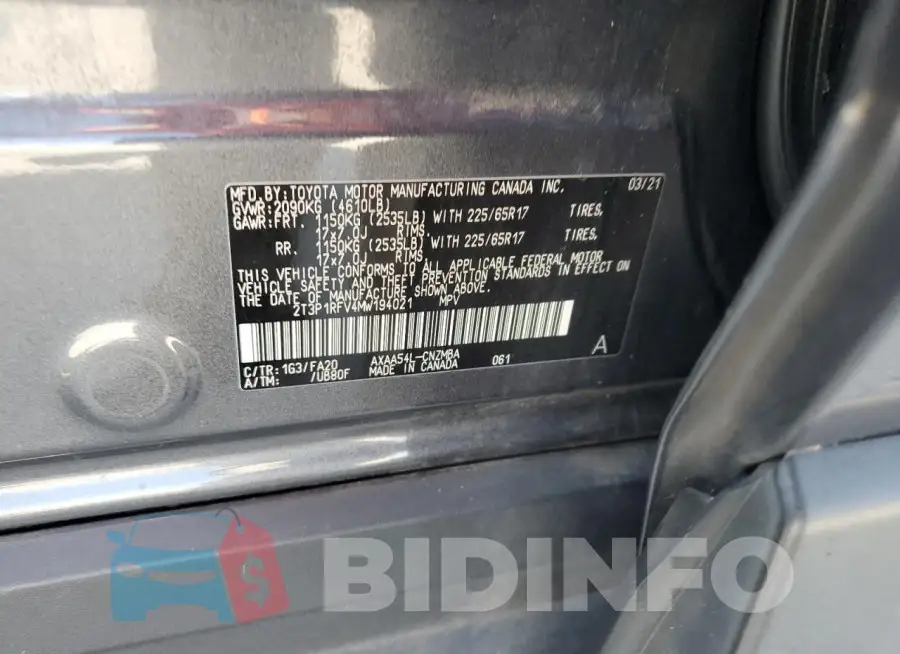 2T3P1RFV4MW194021 Photo# 13
