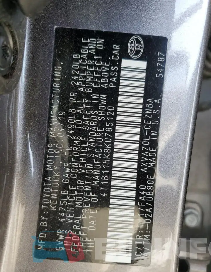 4T1B11HK8KU785120 Photo# 12