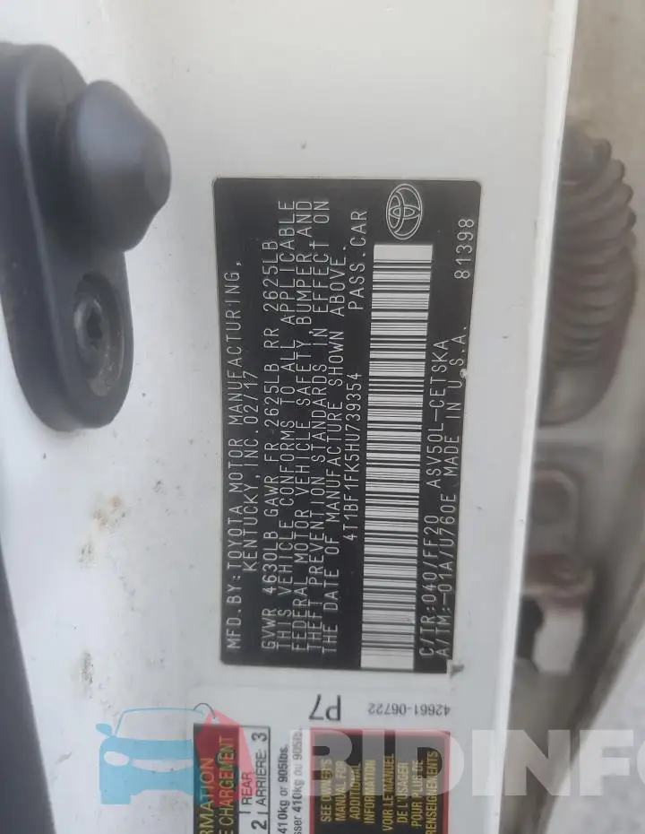 4T1BF1FK5HU739354 Photo# 13