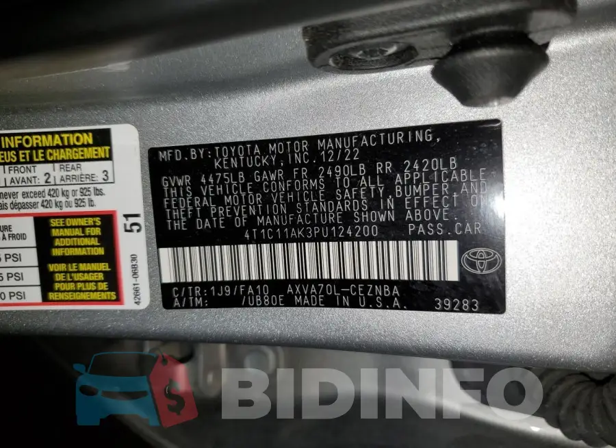 4T1C11AK3PU124200 Photo# 12